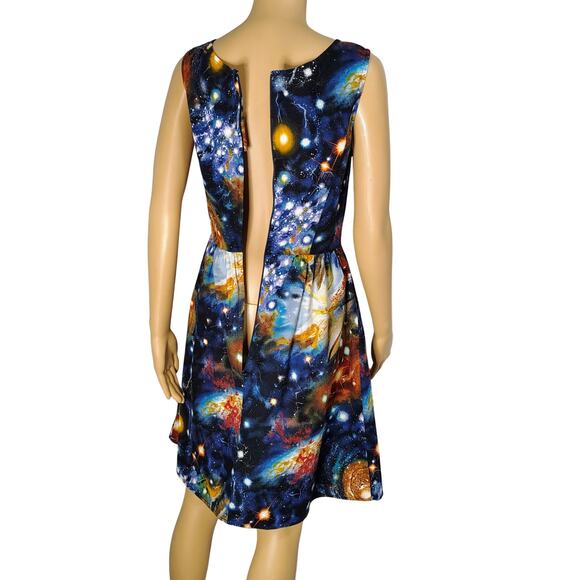 Blue ModCloth Fervour Dress Galaxy Fit & Flare Back Zipper Sleeveless Size Small - Picture 4 of 8